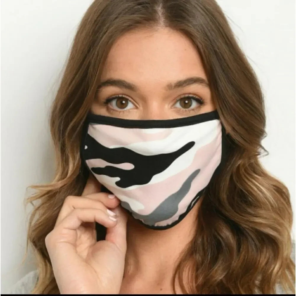Pink, black, gray, white camo soft face mask